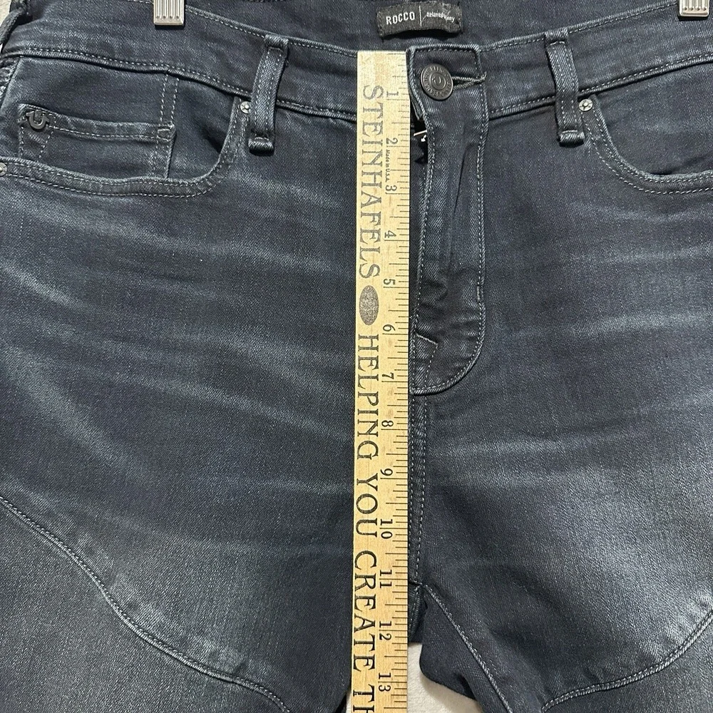 True Religion Rocco Men's Sz 34 Relaxed Skinny Moto Jean Dark Wash Ribbed Panels